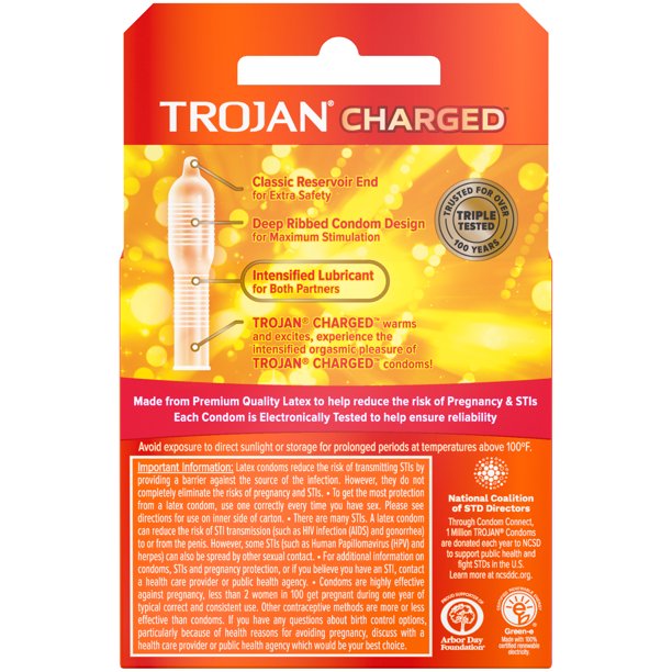 Trojan Charged Lubricated Condoms, 3ct