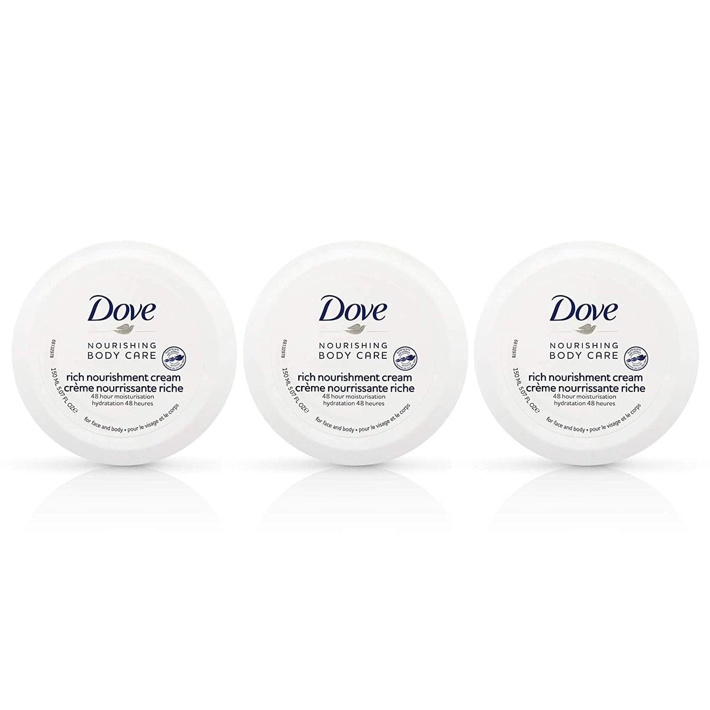 Dove Nourishing Body Care Face, Hand and Body Rich Nourishment Cream for Extra Dry Skin with 48 Hour Moisturization, 5.07 FL OZ (Pack of 3)